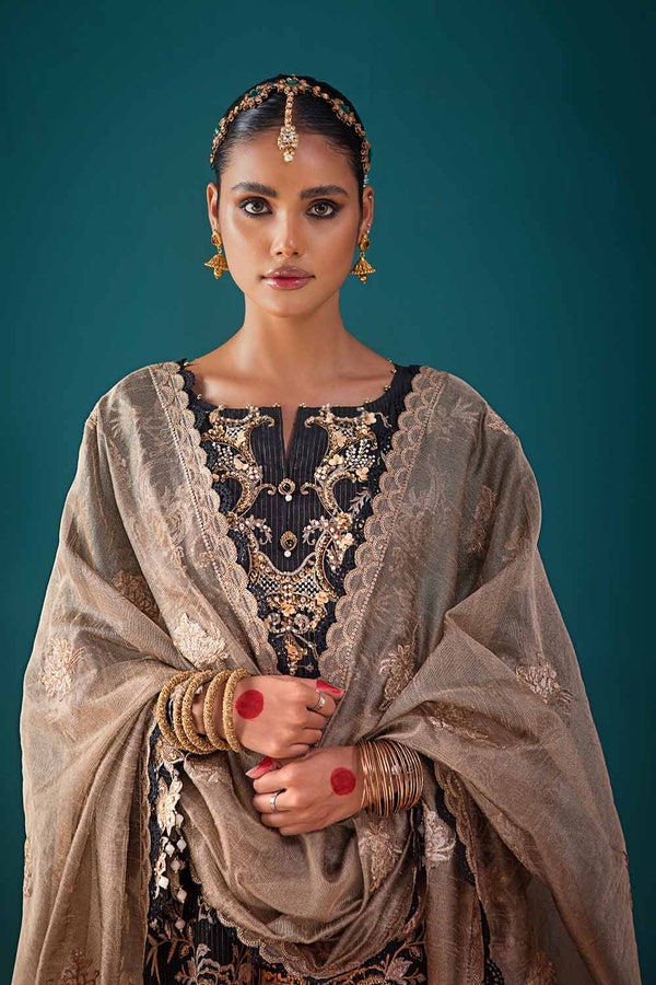 UAE -3PC Embroidered Unstitched Zari Lawn Shirt with Embroidered Cotton Net Dupatta and Inner PRW-32045