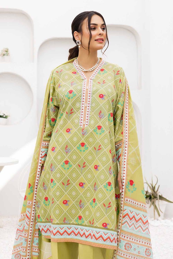 UAE -3PC Printed Lawn Unstitched Suit with Denting Lawn Dupatta DN-32111 A