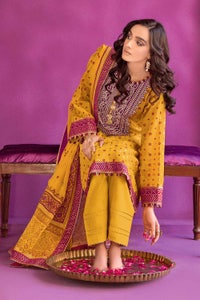 UAE -3PC Embroidered Chunri Lawn Unstitched Suit With Chiffon Gold and Lacquer Printed Dupatta BM-32009