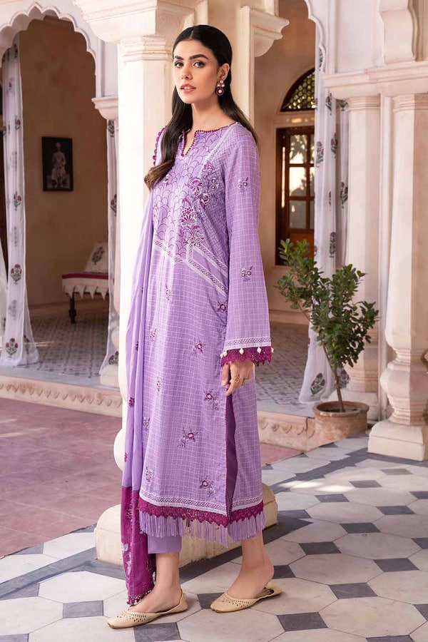 UAE -3PC Embroidered Lawn Unstitched Suit With Embroidered Denting Lawn Dupatta DN-32041
