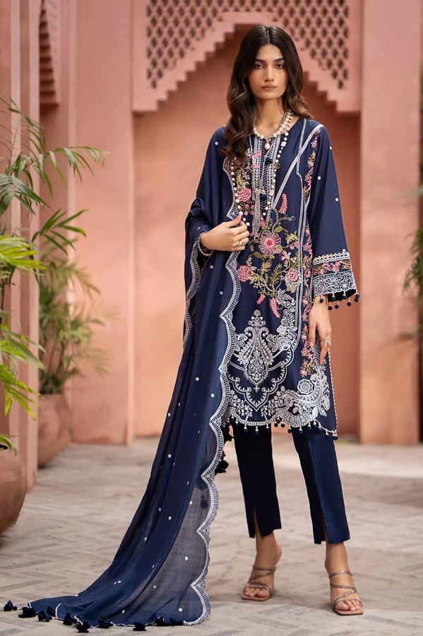UAE -3PC Embroidered Lawn Unstitched Suit with Embroidered Denting Lawn Dupatta DN-42012