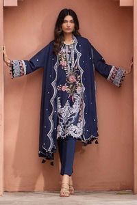 UAE -3PC Embroidered Lawn Unstitched Suit with Embroidered Denting Lawn Dupatta DN-42012