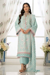 UAE -3PC Embroidered Lawn Unstitched Suit with Embroidered Denting Lawn Dupatta DN-42017