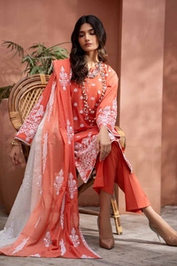 UAE -3PC Embroidered Lawn Unstitched Suit with Embroidered Printed Denting Lawn Dupatta DN-42020