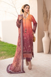 UAE -3 Piece Unstitched Embroidered Lawn Suit with Printed Denting Lawn Dupatta DN-42046