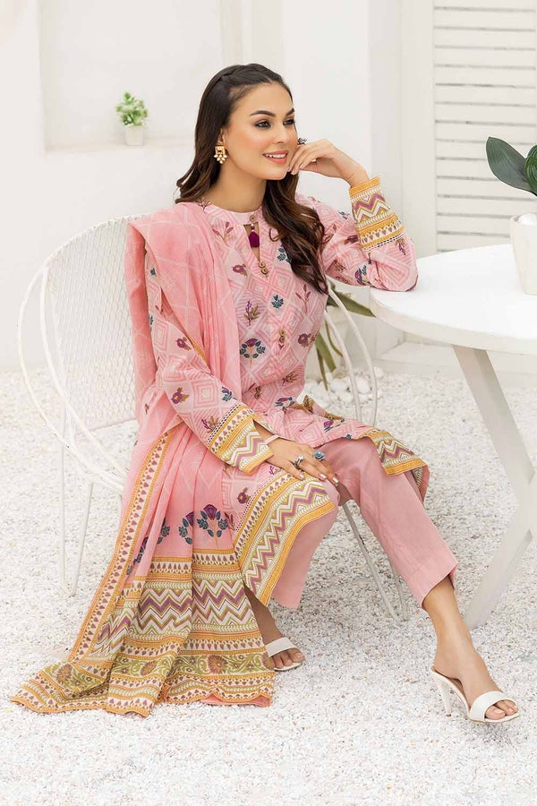 UAE -3PC Printed Lawn Unstitched Suit with Denting Lawn Dupatta DN-32111 B