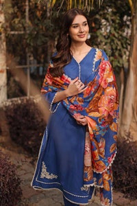 UAE -3PC Embroidered Lawn Unstitched Suit With Laces and Digital Printed Denting Lawn Dupatta DN-32060