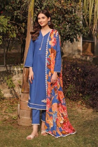 UAE -3PC Embroidered Lawn Unstitched Suit With Laces and Digital Printed Denting Lawn Dupatta DN-32060