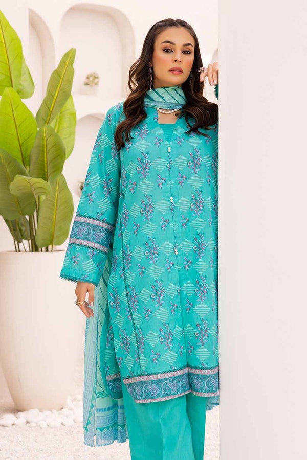 UAE -3PC Printed Lawn Unstitched Suit with Denting Lawn Dupatta DN-32108 B