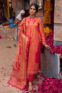 UAE -3PC Gold and Lacquer Lawn Printed Unstitched Suit CL-32535 A