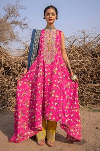 UAE -3PC Embroiderd Lawn Printed Unstitched Suit with Embroidered Zari Dupatta FE-32100