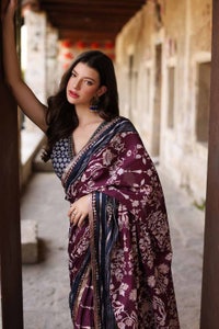 UAE -2PC Lawn Unstitched Saree Blouse SR-32005