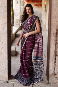 UAE -2PC Lawn Unstitched Saree Blouse SR-32005