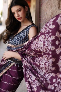 UAE -2PC Lawn Unstitched Saree Blouse SR-32005