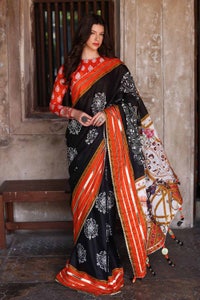 UAE -2PC Lawn Unstitched Saree Blouse SR-32004