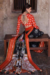 UAE -2PC Lawn Unstitched Saree Blouse SR-32004