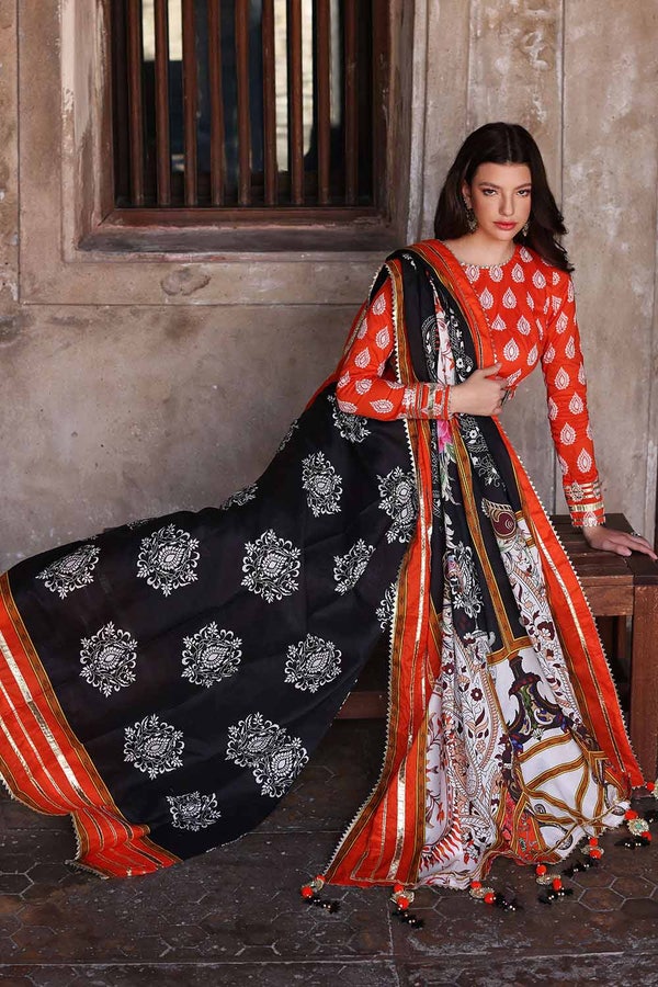 UAE -2PC Lawn Unstitched Saree Blouse SR-32004