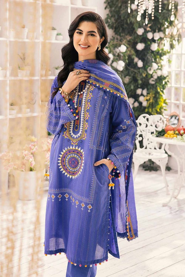 UAE -3PC Embroidered Gold Printed Lawn Unstitched Suit With Embroidered Denting Lawn Dupatta DN-32052