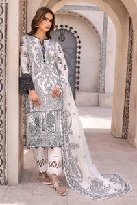 UAE -3PC Unstitched Embroidered Lawn Suit with Organza Neckline B-32034