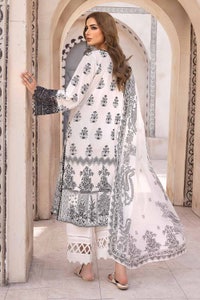 UAE -3PC Unstitched Embroidered Lawn Suit with Organza Neckline B-32034