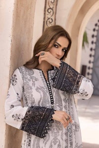 UAE -3PC Unstitched Embroidered Lawn Suit with Organza Neckline B-32034