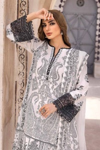 UAE -3PC Unstitched Embroidered Lawn Suit with Organza Neckline B-32034