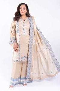 UAE -3 Piece Unstitched Embroidered Lawn Suit with Embroidered Denting Lawn Dupatta DN-42041