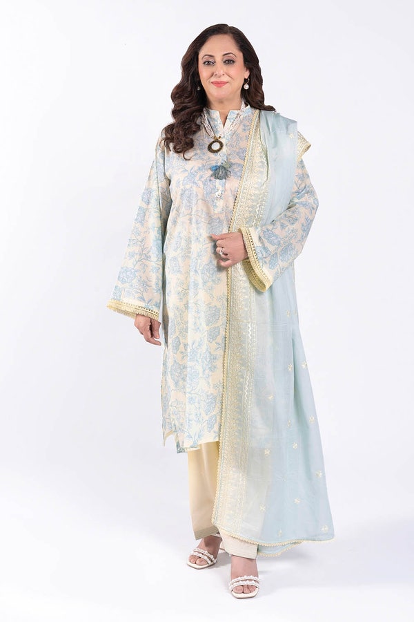 UAE -3 Piece Unstitched Printed Lawn Suit with Embroidered Denting Lawn Dupatta DN-52004
