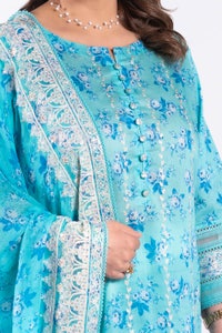 UAE -3 Piece Unstitched Embroidered Lawn Suit with Embroidered Printed Chiffon Dupatta BM-52001