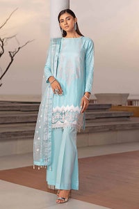 UAE -3PC Embroiderd Cotton Silk Unstitched Suit with Embroidered Organza Stripe Dupatta PM-32070