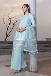 UAE -3PC Embroiderd Cotton Silk Unstitched Suit with Embroidered Organza Stripe Dupatta PM-32070