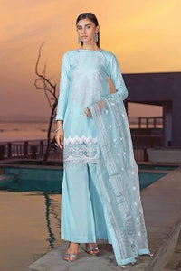 UAE -3PC Embroiderd Cotton Silk Unstitched Suit with Embroidered Organza Stripe Dupatta PM-32070