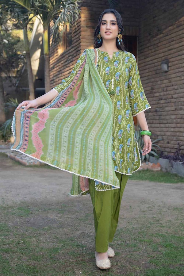 UAE -3PC Lawn Unstitched Printed Suit with chiffon dupatta BM-32031