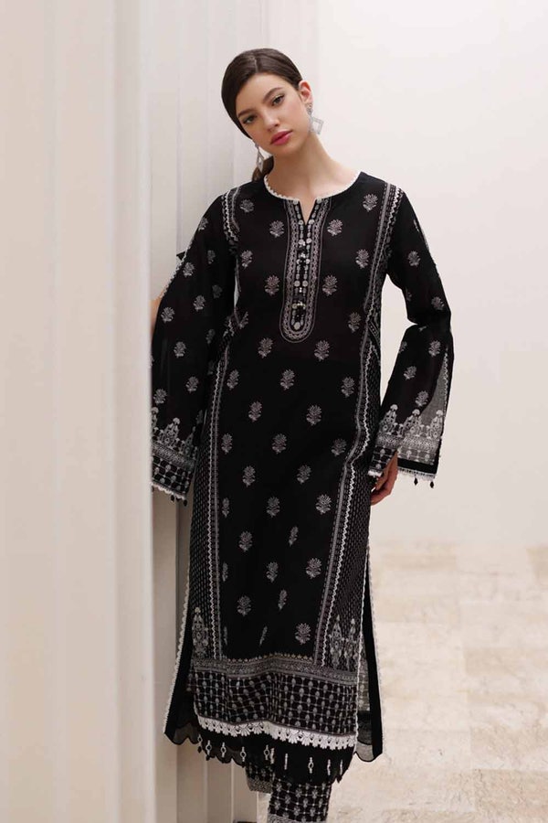 UAE -2PC Lawn Embroidered Printed Suit Unstitched Shirt Trouser BT-32001