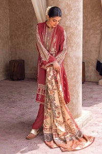 UAE -3PC Embroidered Jacquard Unstitched Suit with Digital Printed Pashmina Shawl AP-32052