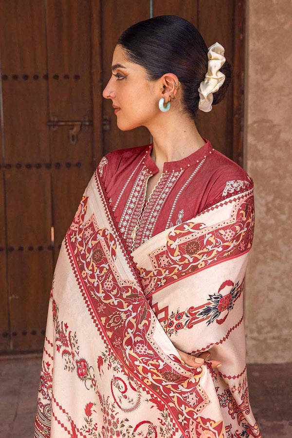 UAE -3PC Embroidered Jacquard Unstitched Suit with Digital Printed Pashmina Shawl AP-32052