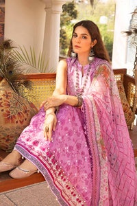 UAE -3PC Embroidered Lacquer Printed Lawn Unstitched Suit with Khaddi Net Dupatta and organza on neckline CN-32018
