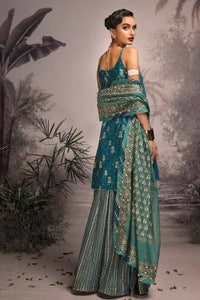 UAE -3PC Embroidered Gold and Lacquer Printed Lawn Suit with Cotton Net Dupatta CN-32023