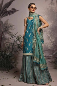 UAE -3PC Embroidered Gold and Lacquer Printed Lawn Suit with Cotton Net Dupatta CN-32023