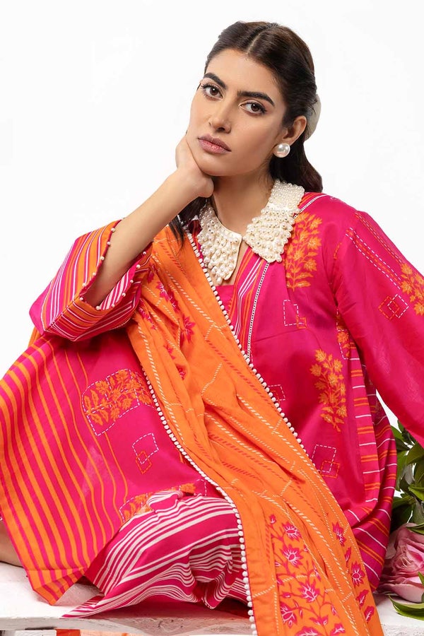 UAE -3PC Lawn Printed Unstitched Suit CL-32452