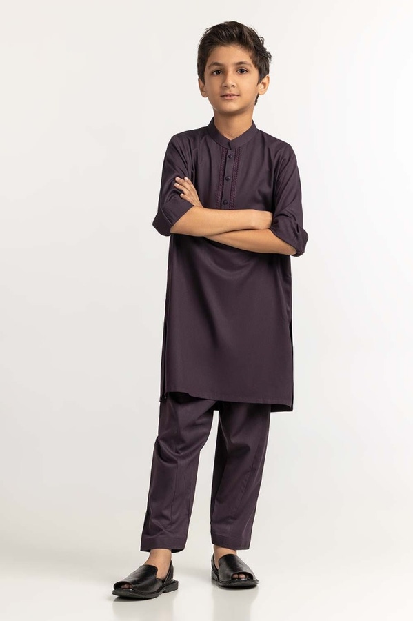 UAE -Egg Plant Embroidered Suit SK-KE23-005
