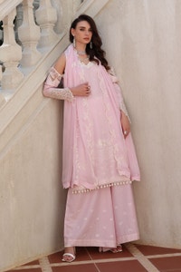 UAE -3 Piece Unstitched Embroidered Lawn Suit with Embroidered Chiffon Dupatta PM-52043
