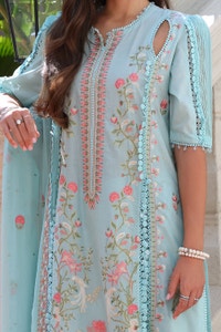 UAE -3 Piece Unstitched Embroidered Lawn Suit with Embroidered Chiffon Dupatta PM-52019