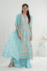 UAE -3 Piece Unstitched Embroidered Lawn Suit with Embroidered Chiffon Dupatta PM-52019