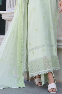 UAE -3 Piece Unstitched Embroidered Paper Cotton Suit with Embroidered Chiffon Dupatta PM-52030