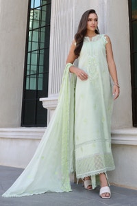UAE -3 Piece Unstitched Embroidered Paper Cotton Suit with Embroidered Chiffon Dupatta PM-52030