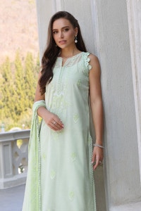 UAE -3 Piece Unstitched Embroidered Paper Cotton Suit with Embroidered Chiffon Dupatta PM-52030