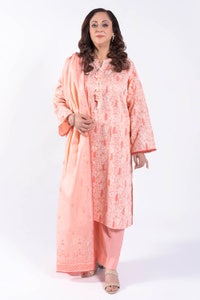 UAE -3 Piece Unstitched Lacquer Printed Lawn Suit with Embroidered Denting Lawn Dupatta DN-52002