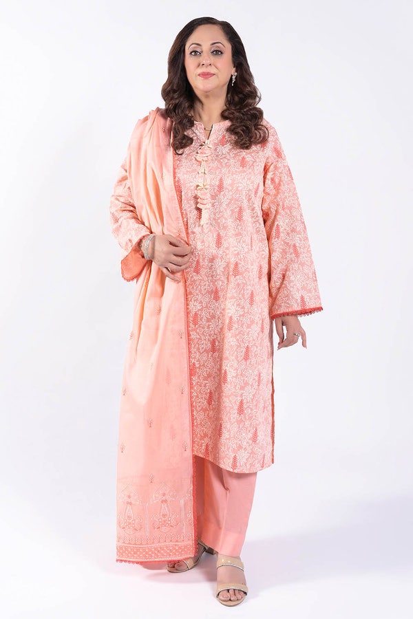 UAE -3 Piece Unstitched Lacquer Printed Lawn Suit with Embroidered Denting Lawn Dupatta DN-52002