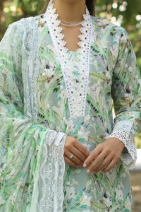 UAE -3 Piece Unstitched Embroidered Printed Lawn Suit with Embroidered Printed Chiffon Dupatta PR-52007